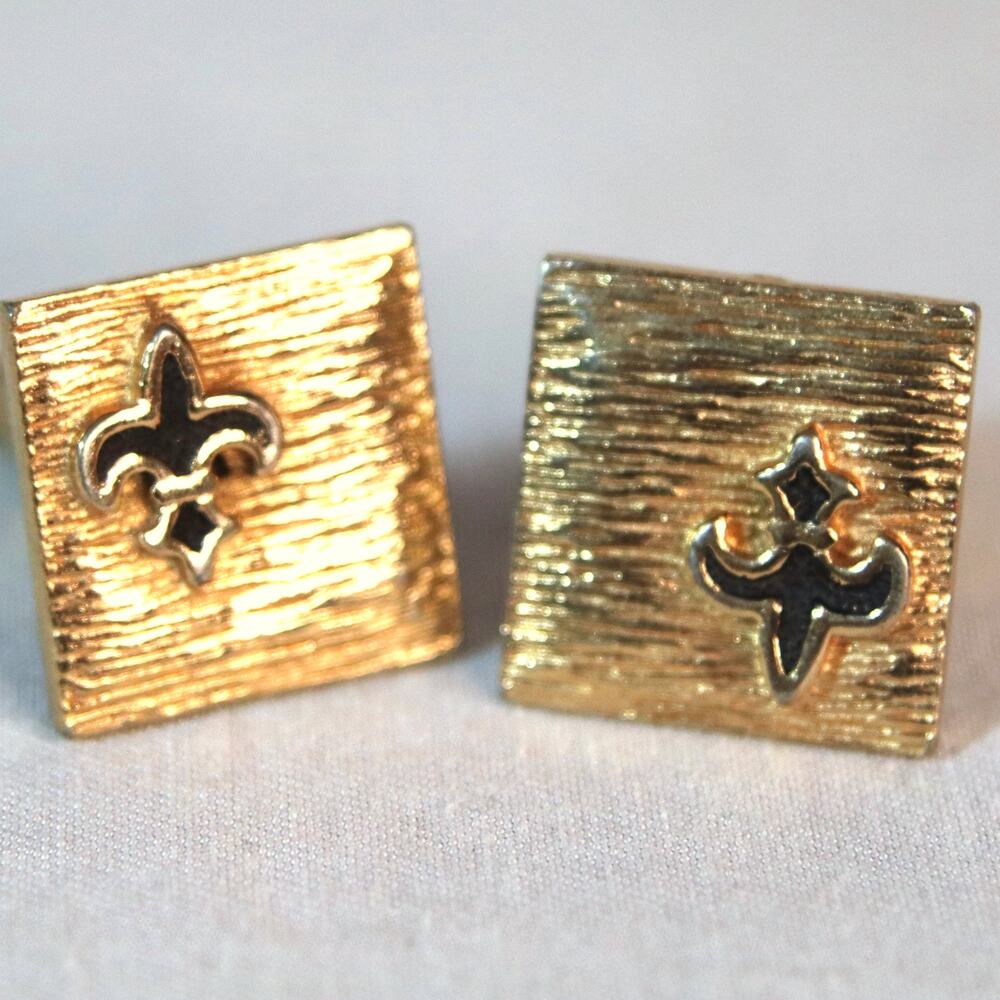 💎Vintage Cuff Links Fleur De Lis Boyscout Insignia Gold Tone Metal